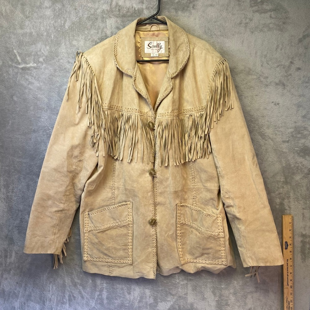 Scully Fringe Jacket Mens 44 Western Suede Tan Braided Leather EUC